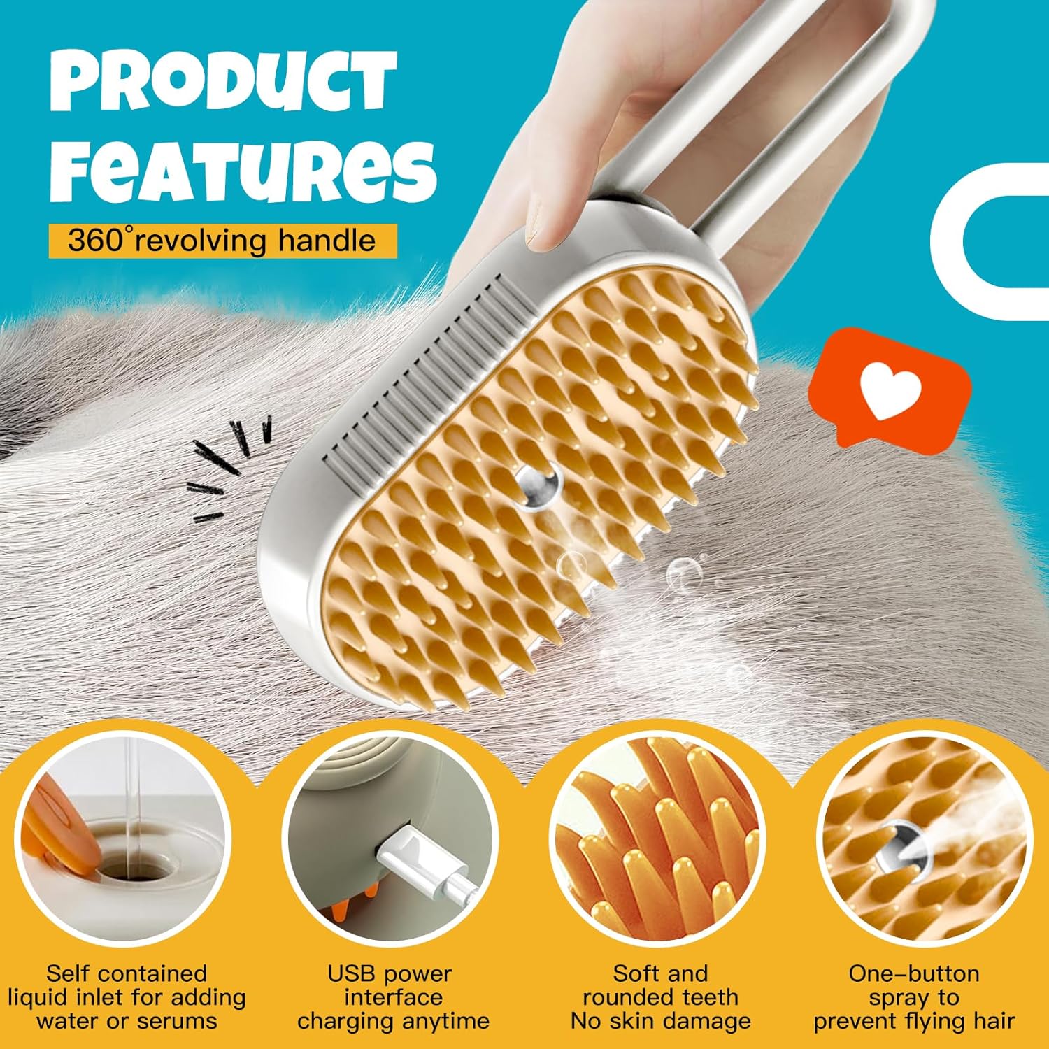 💨 No More Flying Fur! Steam Grooming Brush for Shedding, Massage & Cleaning