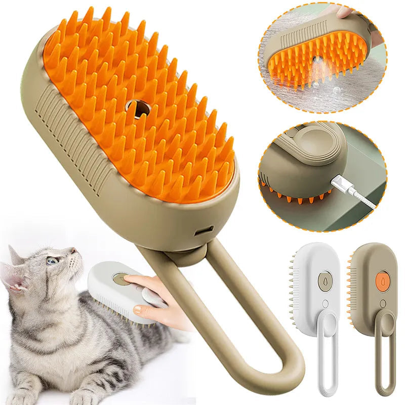 💨 No More Flying Fur! Steam Grooming Brush for Shedding, Massage & Cleaning