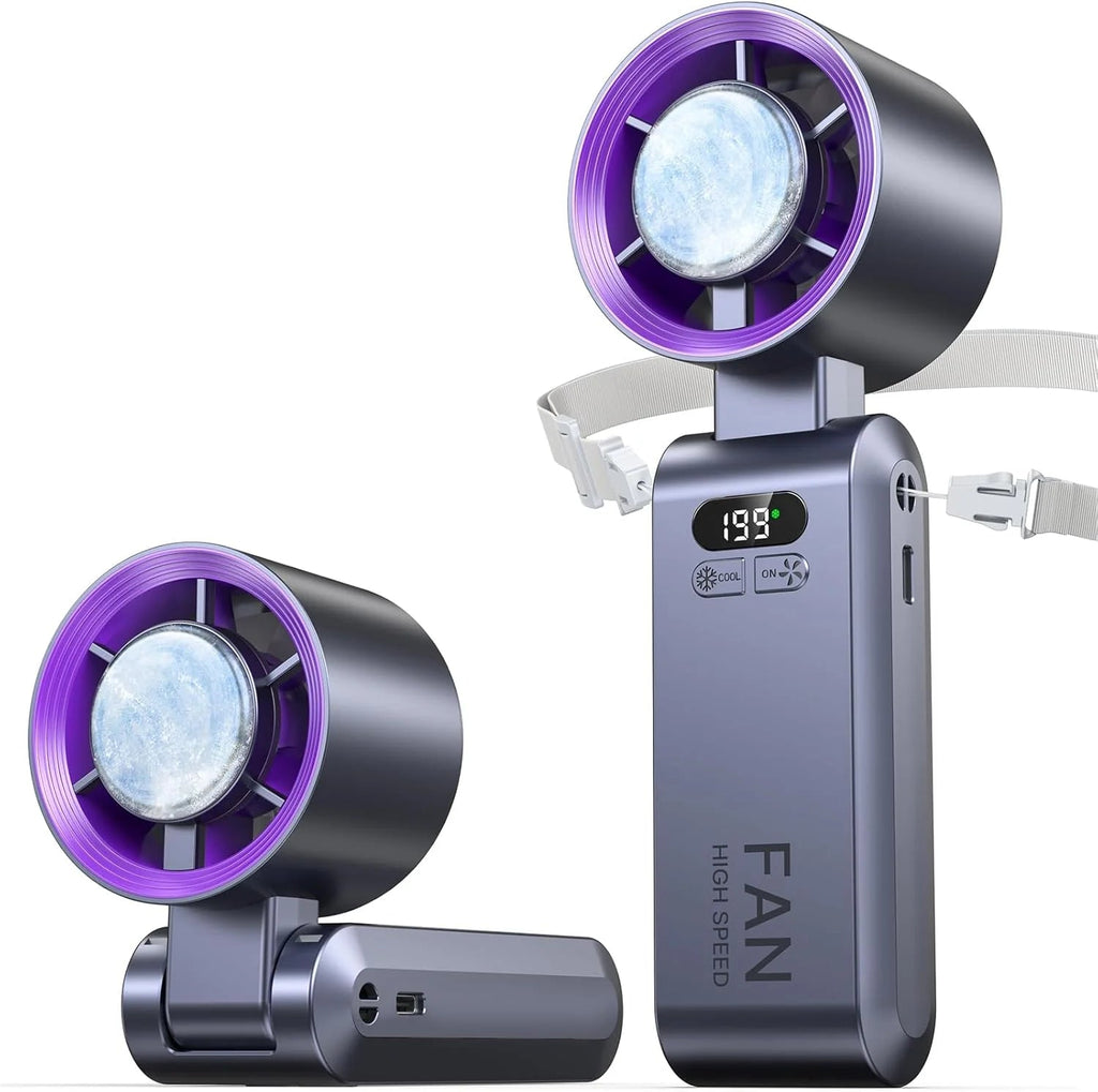 ❄️Ice in Your Pocket, Hurricane in Your Hand | 199-Speed Semiconductor Cooling Handheld Fan, Portable Neck Fan with 16°C Ice Wind for Outdoor Travel