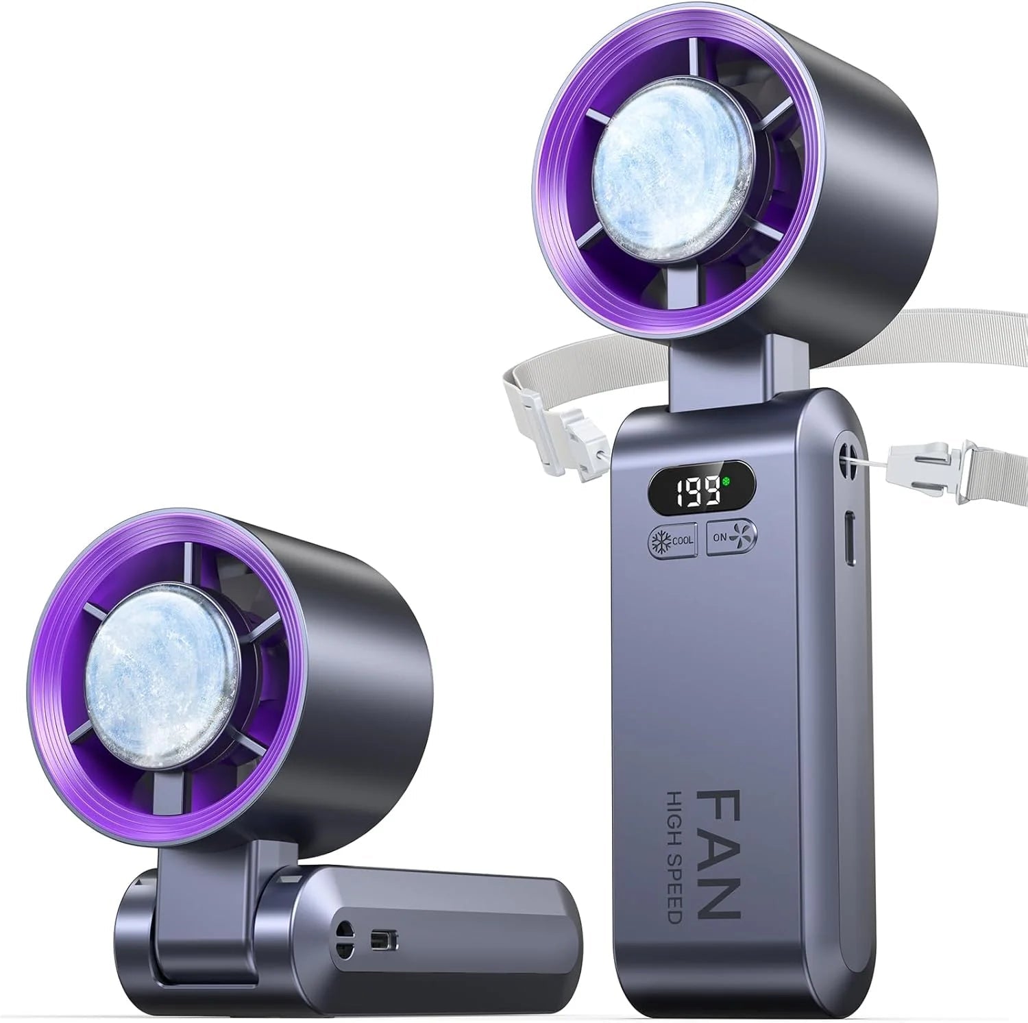 ❄️Ice in Your Pocket, Hurricane in Your Hand | 199-Speed Semiconductor Cooling Handheld Fan, Portable Neck Fan with 16°C Ice Wind for Outdoor Travel