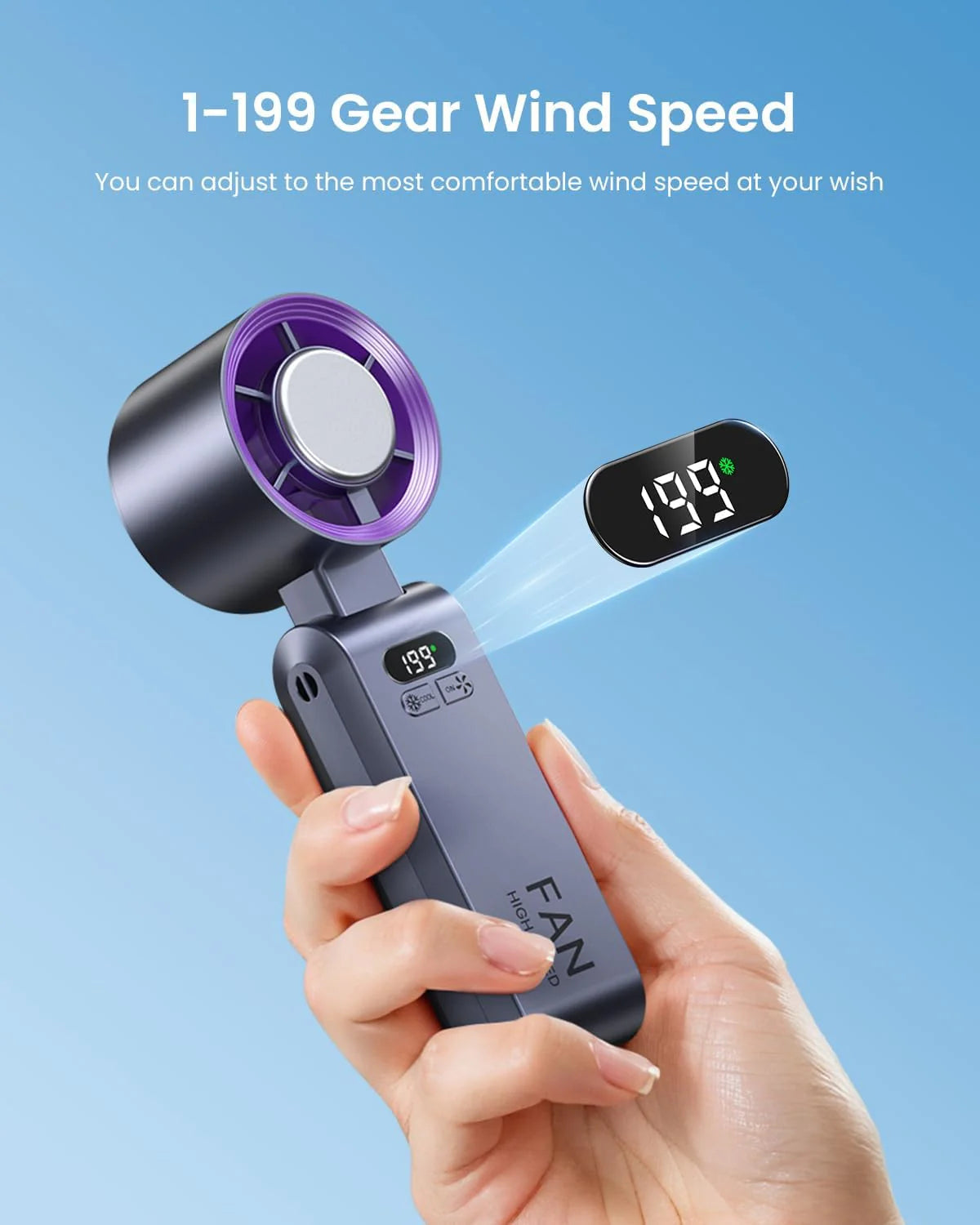 ❄️Ice in Your Pocket, Hurricane in Your Hand | 199-Speed Semiconductor Cooling Handheld Fan, Portable Neck Fan with 16°C Ice Wind for Outdoor Travel