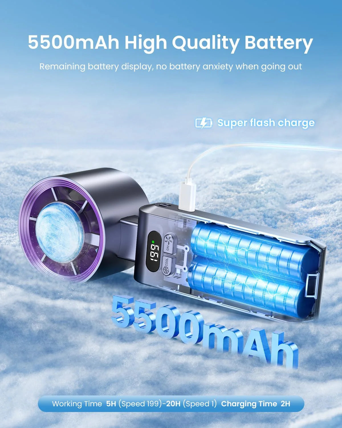 ❄️Ice in Your Pocket, Hurricane in Your Hand | 199-Speed Semiconductor Cooling Handheld Fan, Portable Neck Fan with 16°C Ice Wind for Outdoor Travel