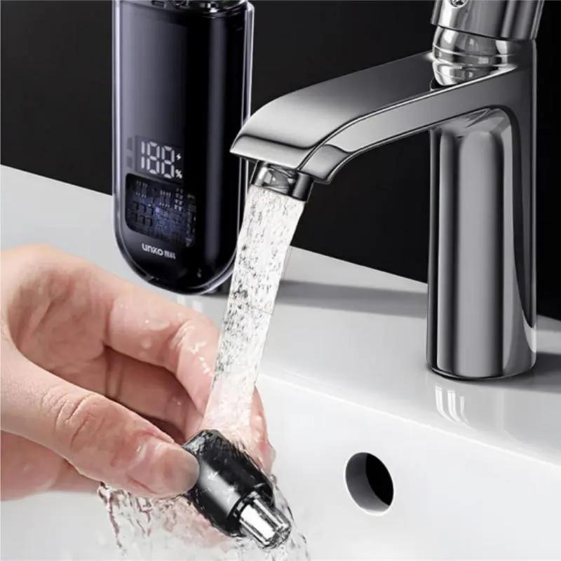 Nose Hair Trimmer for Men Women Rechargeable Painless Eyebrow Facial Hair Shaver LED Display Waterproof Dual Edge Blades Clipper Compact Portable IPX7 Safe Distance Trimming