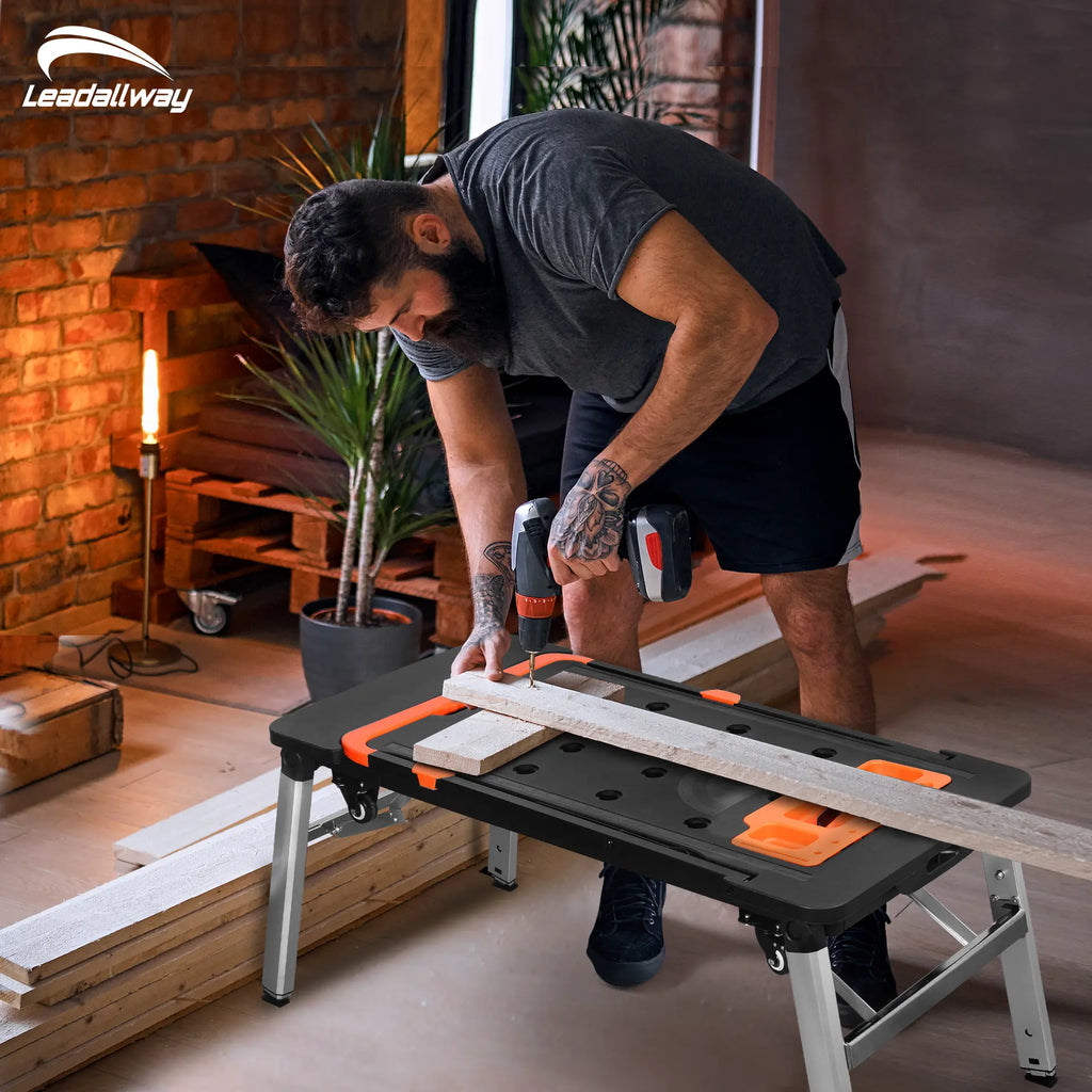 🔥Limited Time: 50% OFF ✨7-in-1 Portable Folding Workbench – Adjustable Height Multi-Purpose Work Table for Woodworking, Home Repairs & DIY Projects