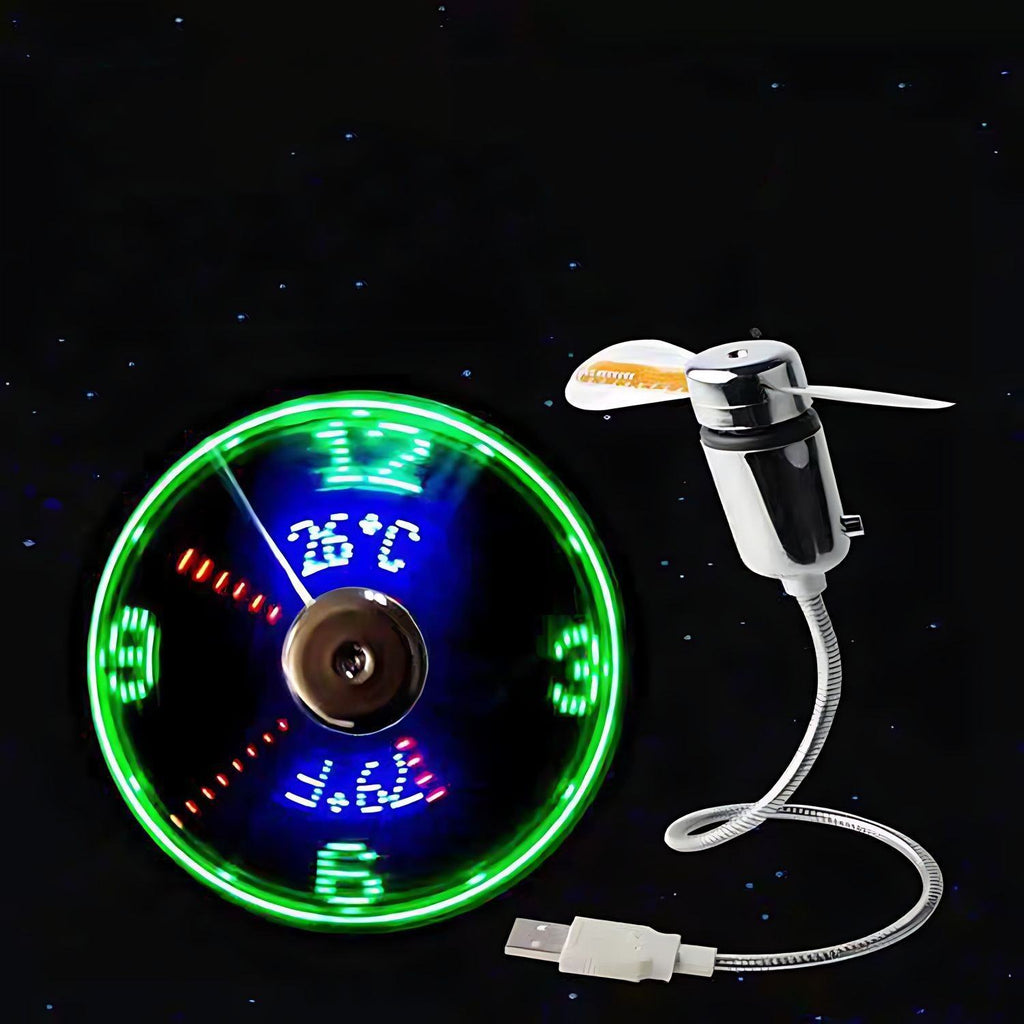 🎁USB LED Clock Fan ⏱️ | Real-Time Time & Temperature Display, Quiet Mini USB Fan for Office Desk, Home, Travel & Promotional Gifts 🎨