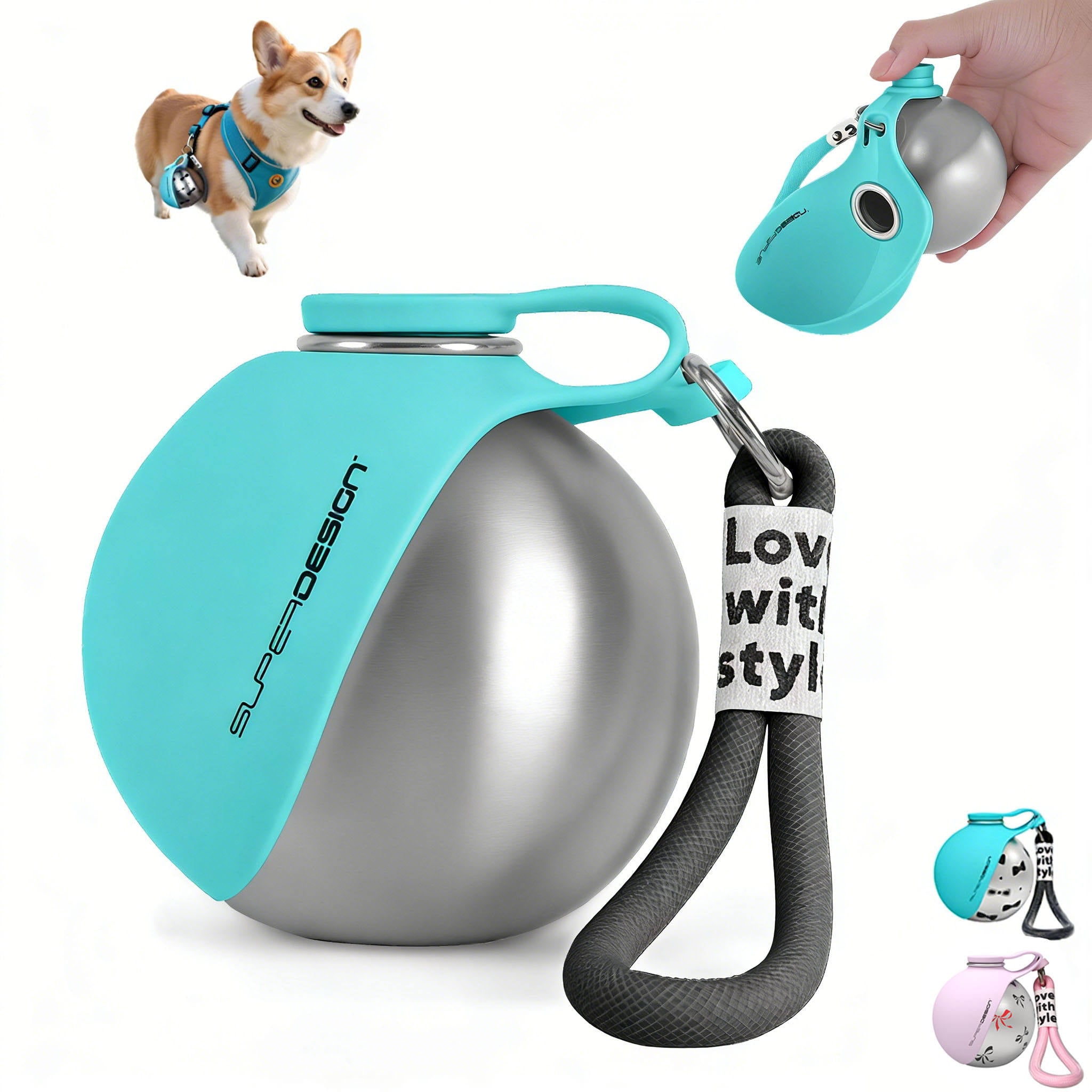 ✨ 285ml Xiaoman Pet Water Bottle | 304 Stainless Steel Leak-Proof Travel Water Bottle with Foldable Silicone Bowl & Lanyard for Outdoor Adventures 🐶