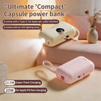 🧡2-in-1 Mini tragbares Ladegerät 🔋 | Integriertes USB-C-Kabel, Digitalanzeige, ultrakompakte Powerbank mit Taschenlampe