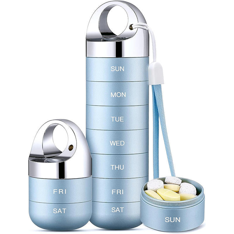 ✨ Premium Metal Weekly Pill Case 7 Compartments, Waterproof Cylinder Vitamin Holder, Perfect Gift For Elders & Travel Lovers✨