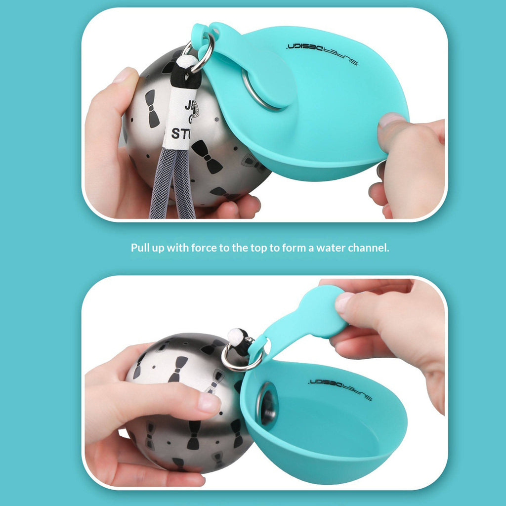 ✨ 285ml Xiaoman Pet Water Bottle | 304 Stainless Steel Leak-Proof Travel Water Bottle with Foldable Silicone Bowl & Lanyard for Outdoor Adventures 🐶