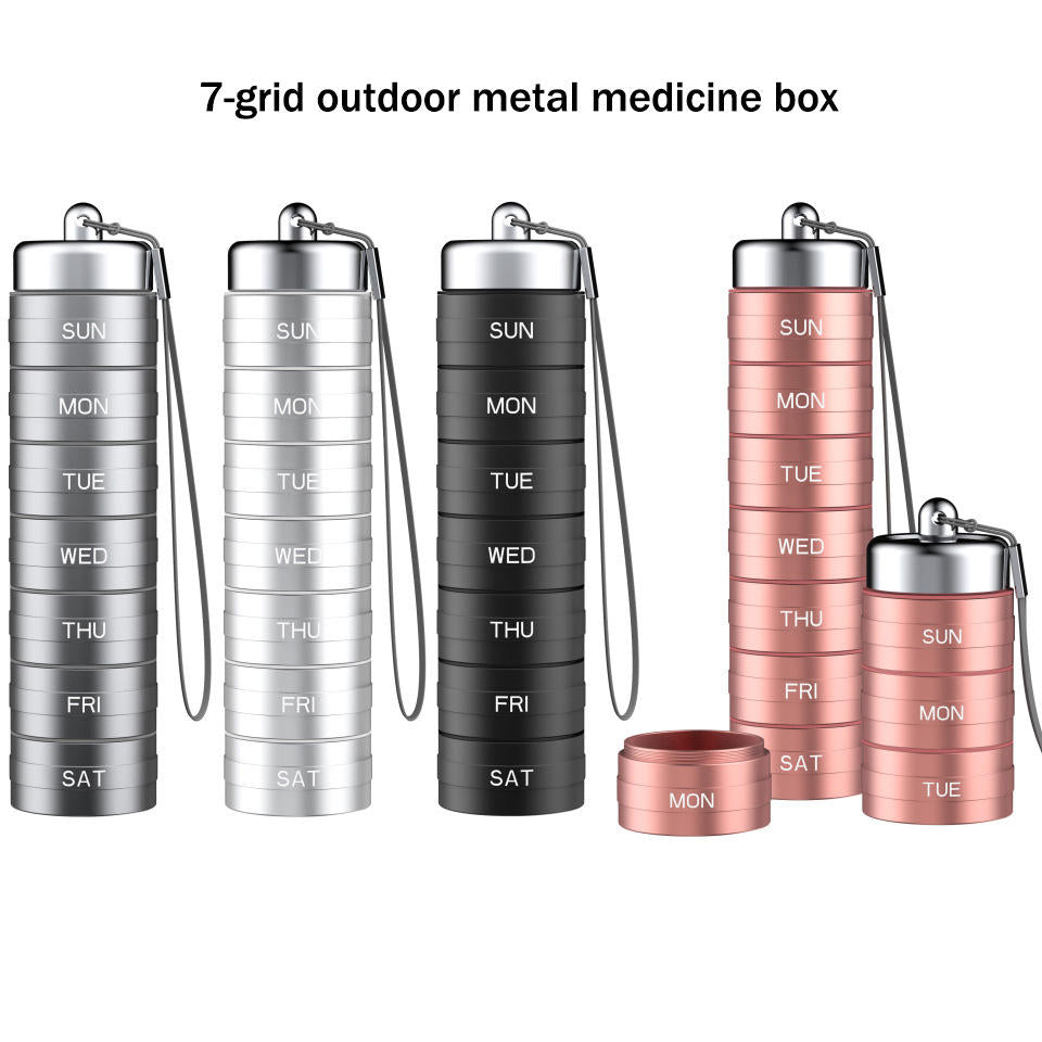 ✨ Premium Metal Weekly Pill Case 7 Compartments, Waterproof Cylinder Vitamin Holder, Perfect Gift For Elders & Travel Lovers✨