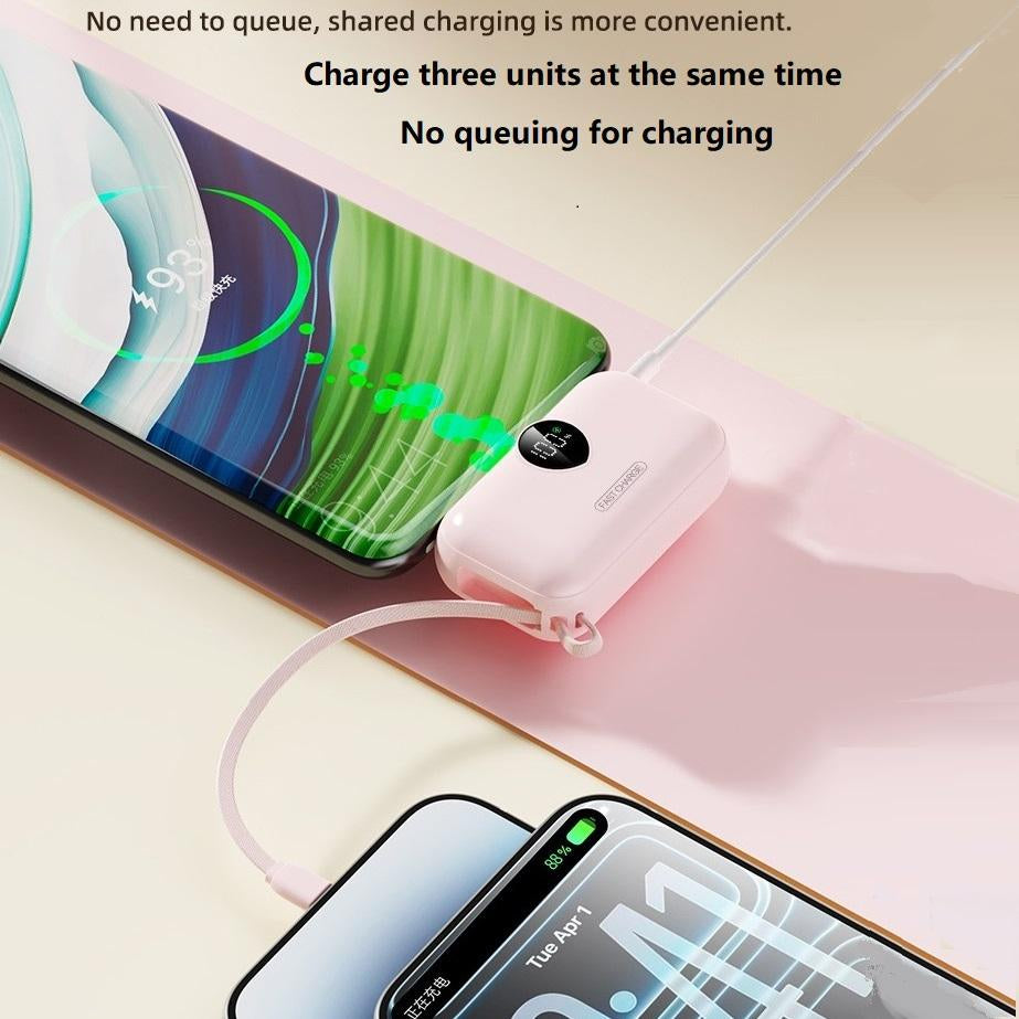 🧡2-in-1 Mini Portable Charger 🔋 | Built-in USB-C Cable, Digital Display, Ultra-Compact Power Bank with Flashlight