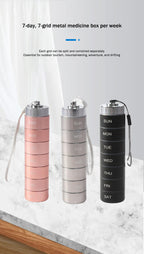 ✨ Premium Metal Weekly Pill Case 7 Compartments, Waterproof Cylinder Vitamin Holder, Perfect Gift For Elders & Travel Lovers✨