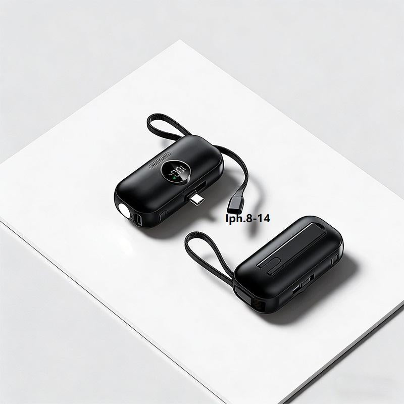 🧡2-in-1 Mini Portable Charger 🔋 | Built-in USB-C Cable, Digital Display, Ultra-Compact Power Bank with Flashlight