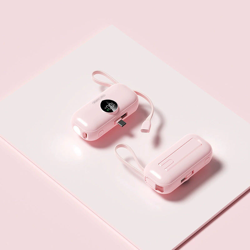 🧡2-in-1 Mini Portable Charger 🔋 | Built-in USB-C Cable, Digital Display, Ultra-Compact Power Bank with Flashlight